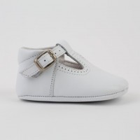 247 White Leather T-Bar Pram Shoe